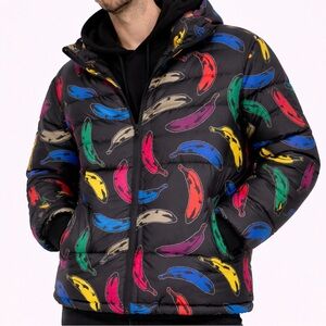 Wesc Multicolor Banana Print Puffer Jacket Fun Mens L/XL Puffer BNWT